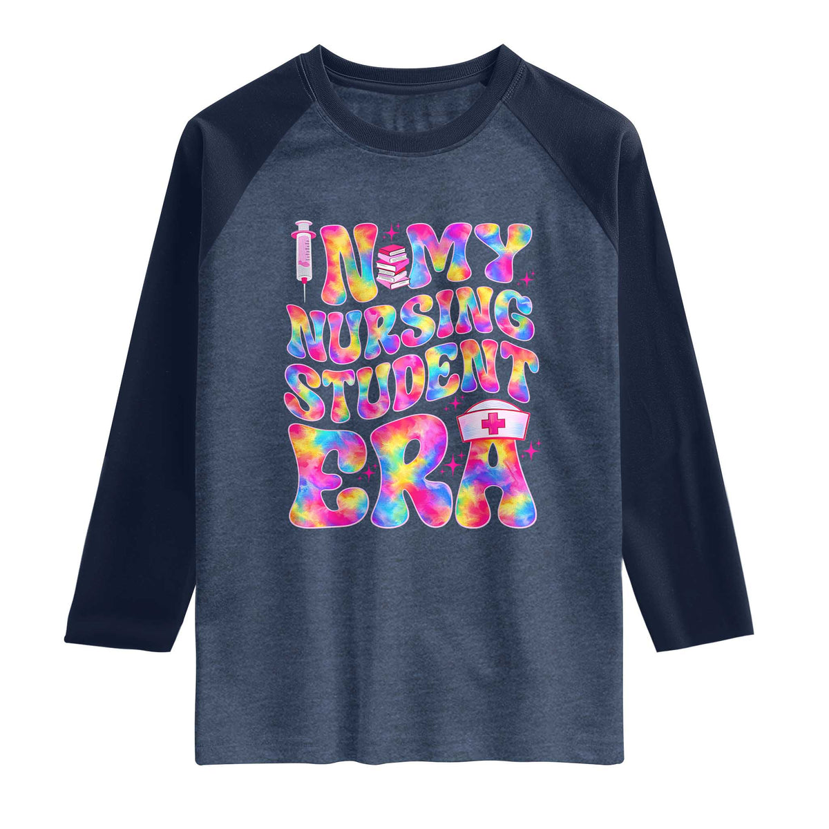 In My Nursing Student Era Raglan Shirt Future Nurse Gift TS12 Heather Denim Navy Print Your Wear