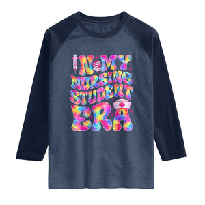 In My Nursing Student Era Raglan Shirt Future Nurse Gift TS12 Heather Denim Navy Print Your Wear