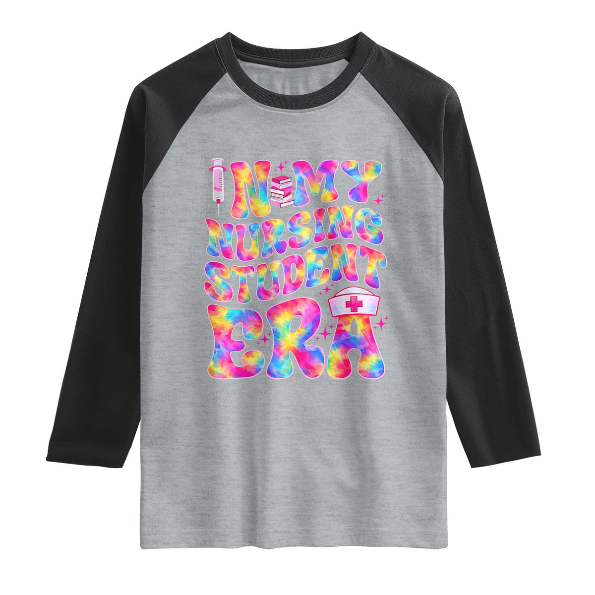 In My Nursing Student Era Raglan Shirt Future Nurse Gift TS12 Heather Gray Black Print Your Wear