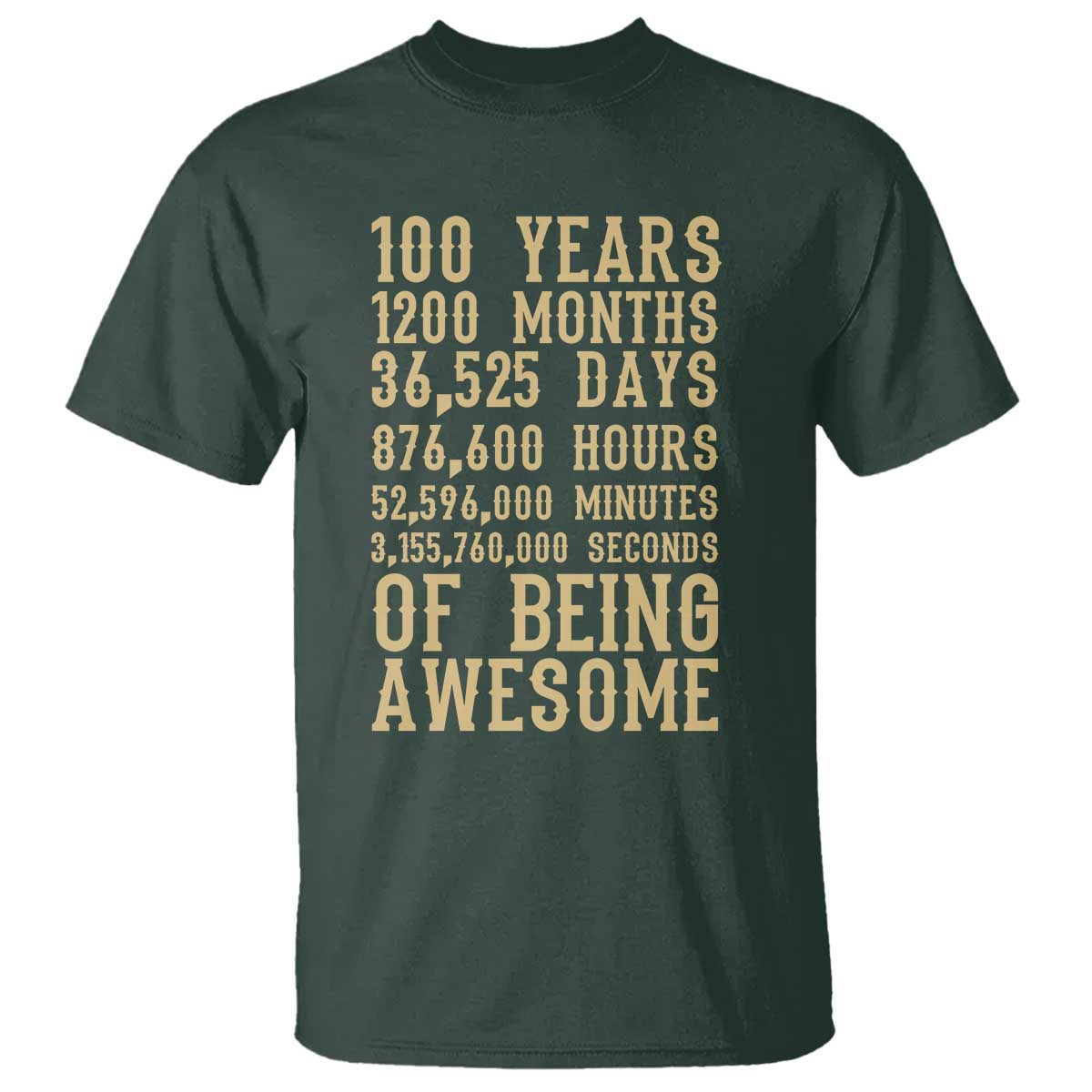 Vintage 100th Birthday Gift T Shirt 100 Years Of Being Awesome TS12 Dark Forest Green Print Your Wear