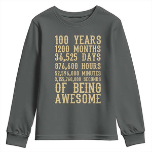 Vintage 100th Birthday Gift Youth Sweatshirt 100 Years Of Being Awesome TS12 Dark Heather Print Your Wear
