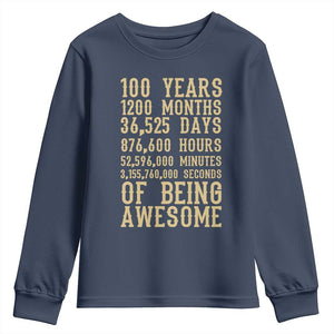 Vintage 100th Birthday Gift Youth Sweatshirt 100 Years Of Being Awesome TS12 Navy Print Your Wear