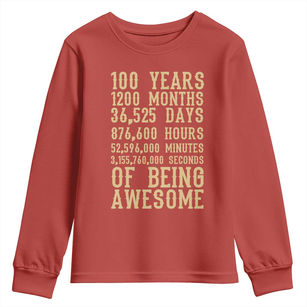 Vintage 100th Birthday Gift Youth Sweatshirt 100 Years Of Being Awesome TS12 Red Print Your Wear