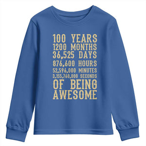 Vintage 100th Birthday Gift Youth Sweatshirt 100 Years Of Being Awesome TS12 Royal Blue Print Your Wear