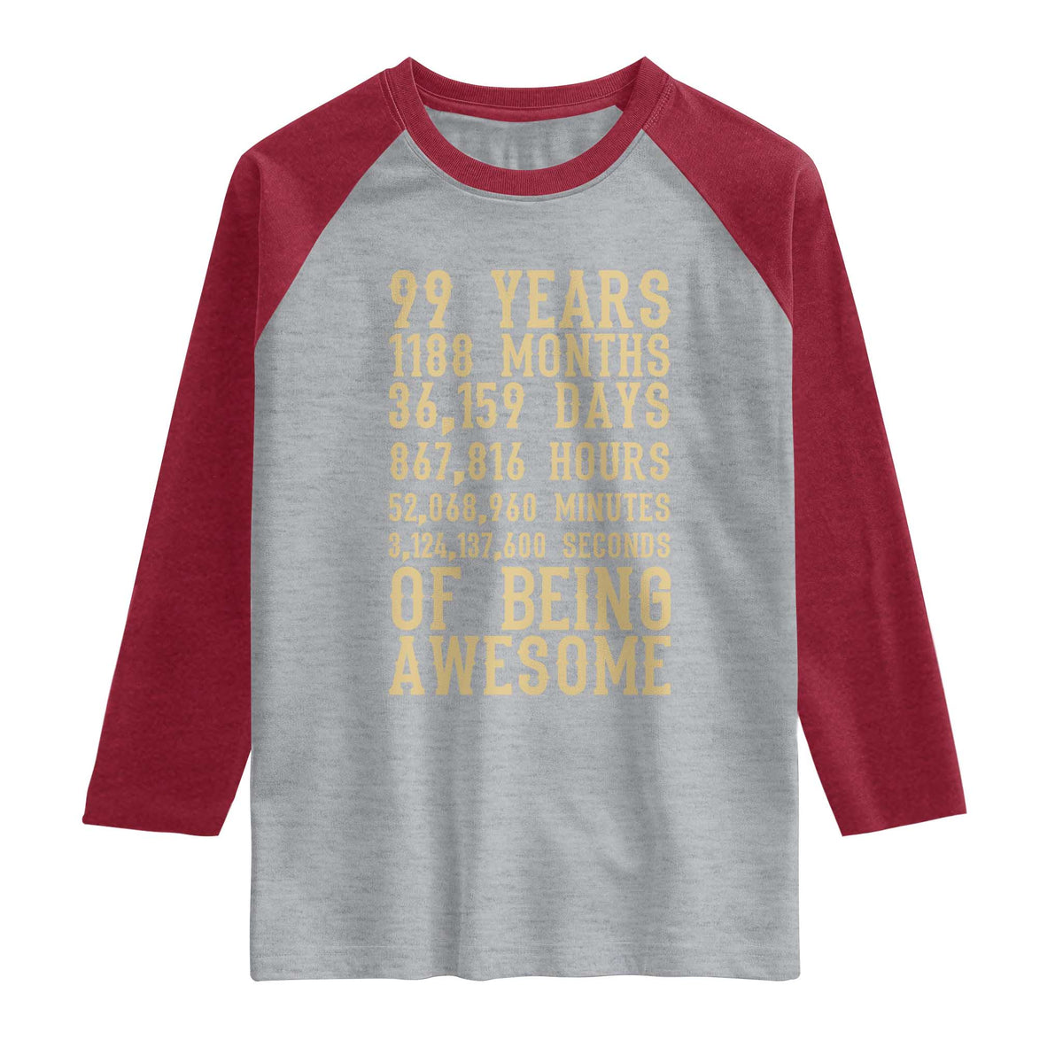Vintage 99th Birthday Gift Raglan Shirt 99 Years Of Being Awesome TS12 Heather Gray Heather Red Print Your Wear