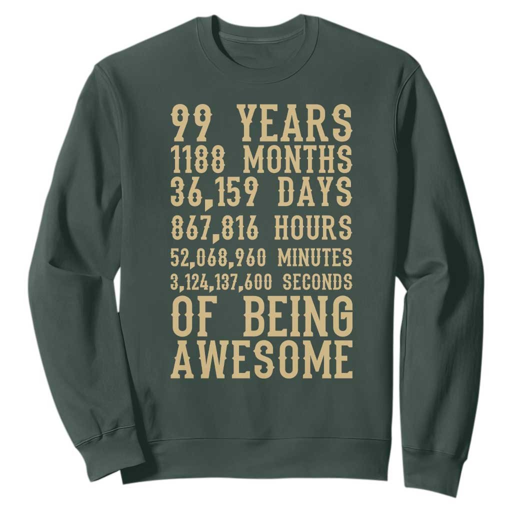 Vintage 99th Birthday Gift Sweatshirt 99 Years Of Being Awesome TS12 Dark Forest Green Print Your Wear