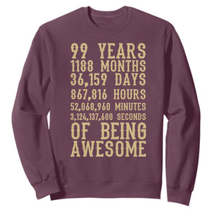 Vintage 99th Birthday Gift Sweatshirt 99 Years Of Being Awesome TS12 Maroon Print Your Wear