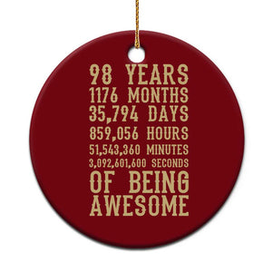 Vintage 98th Birthday Gift Ceramic Ornament 98 Years Of Being Awesome TS12 1pc Red Print Your Wear