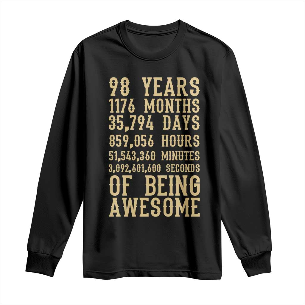 Vintage 98th Birthday Gift Long Sleeve Shirt 98 Years Of Being Awesome TS12 Black Print Your Wear