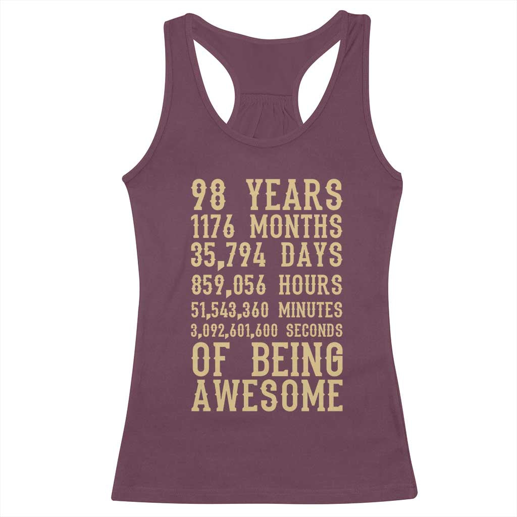 Vintage 98th Birthday Gift Racerback Tank Top 98 Years Of Being Awesome TS12 Maroon Print Your Wear