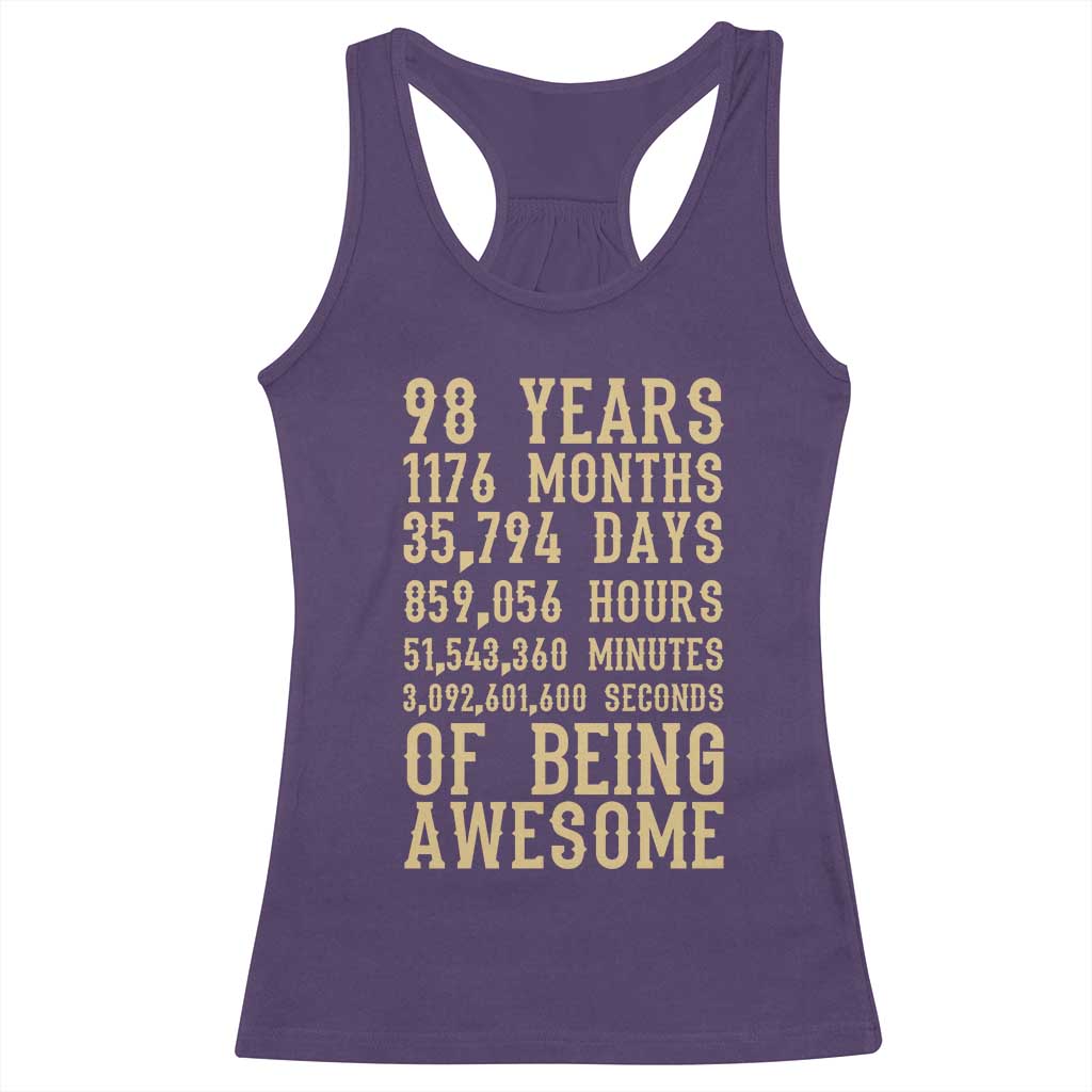 Vintage 98th Birthday Gift Racerback Tank Top 98 Years Of Being Awesome TS12 Purple Print Your Wear