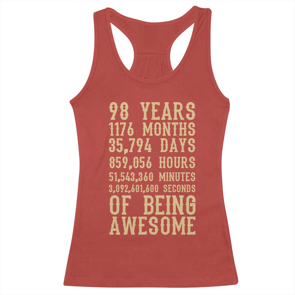 Vintage 98th Birthday Gift Racerback Tank Top 98 Years Of Being Awesome TS12 Red Print Your Wear