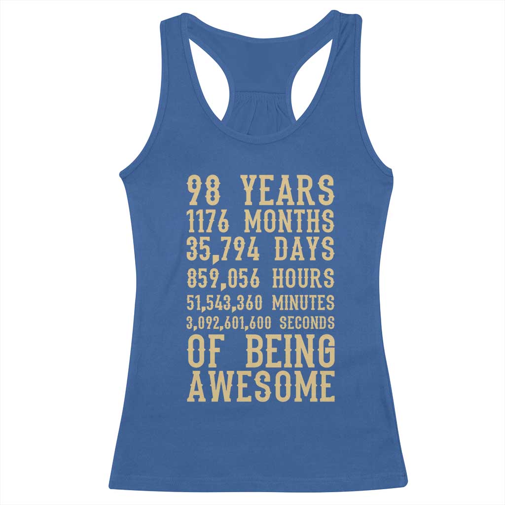 Vintage 98th Birthday Gift Racerback Tank Top 98 Years Of Being Awesome TS12 Royal Blue Print Your Wear