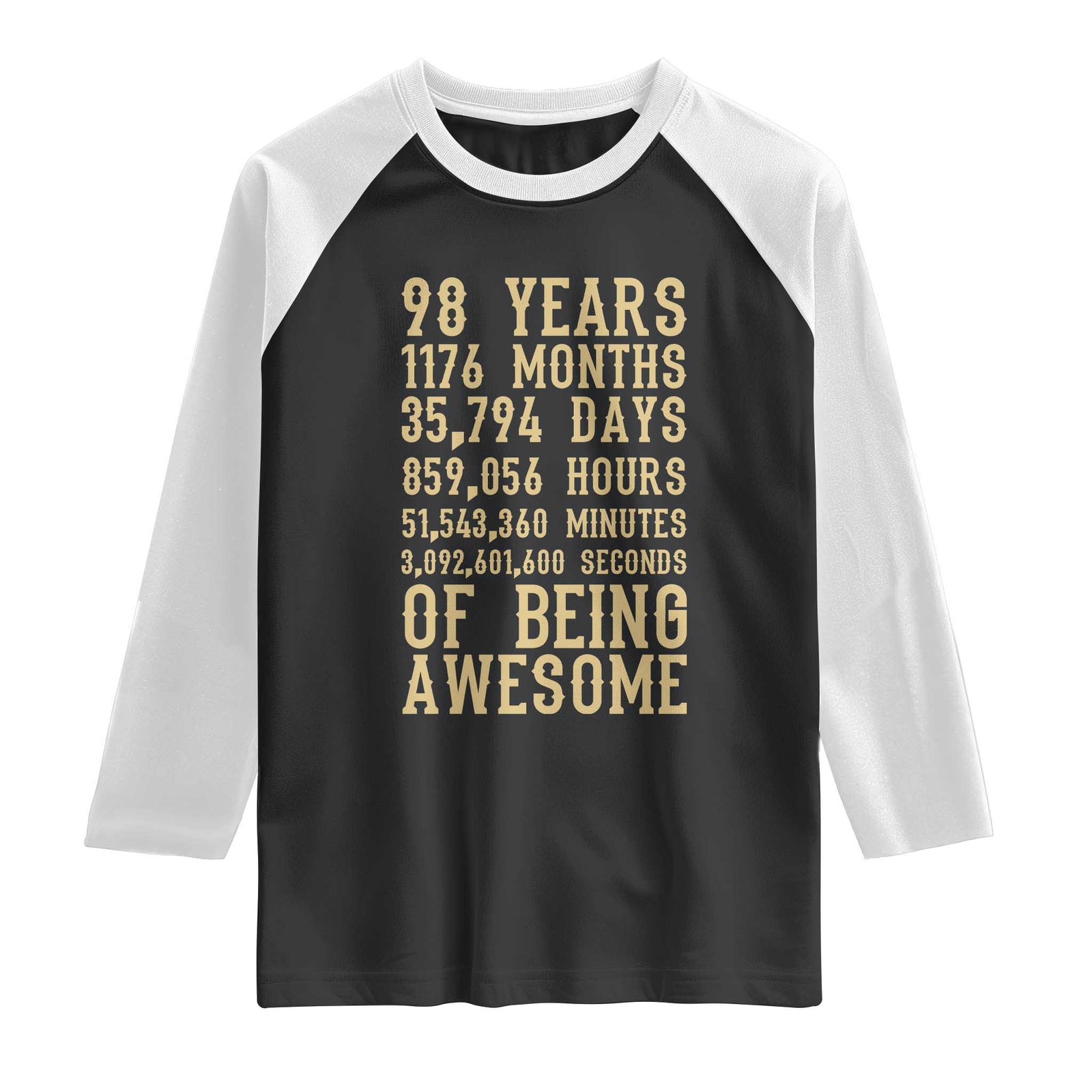 Vintage 98th Birthday Gift Raglan Shirt 98 Years Of Being Awesome TS12 Black White Print Your Wear