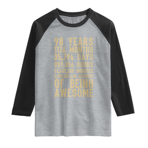 Vintage 98th Birthday Gift Raglan Shirt 98 Years Of Being Awesome TS12 Heather Gray Black Print Your Wear