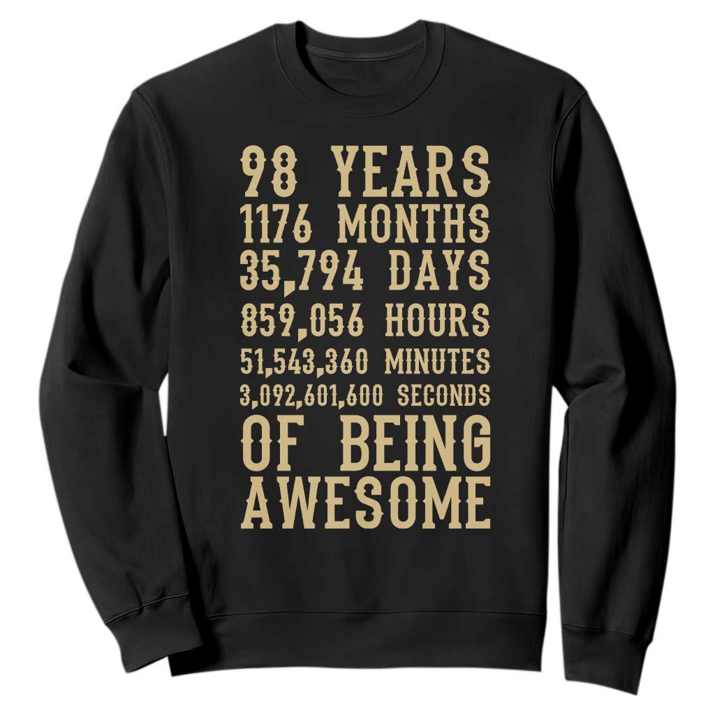 Vintage 98th Birthday Gift Sweatshirt 98 Years Of Being Awesome TS12 Black Print Your Wear