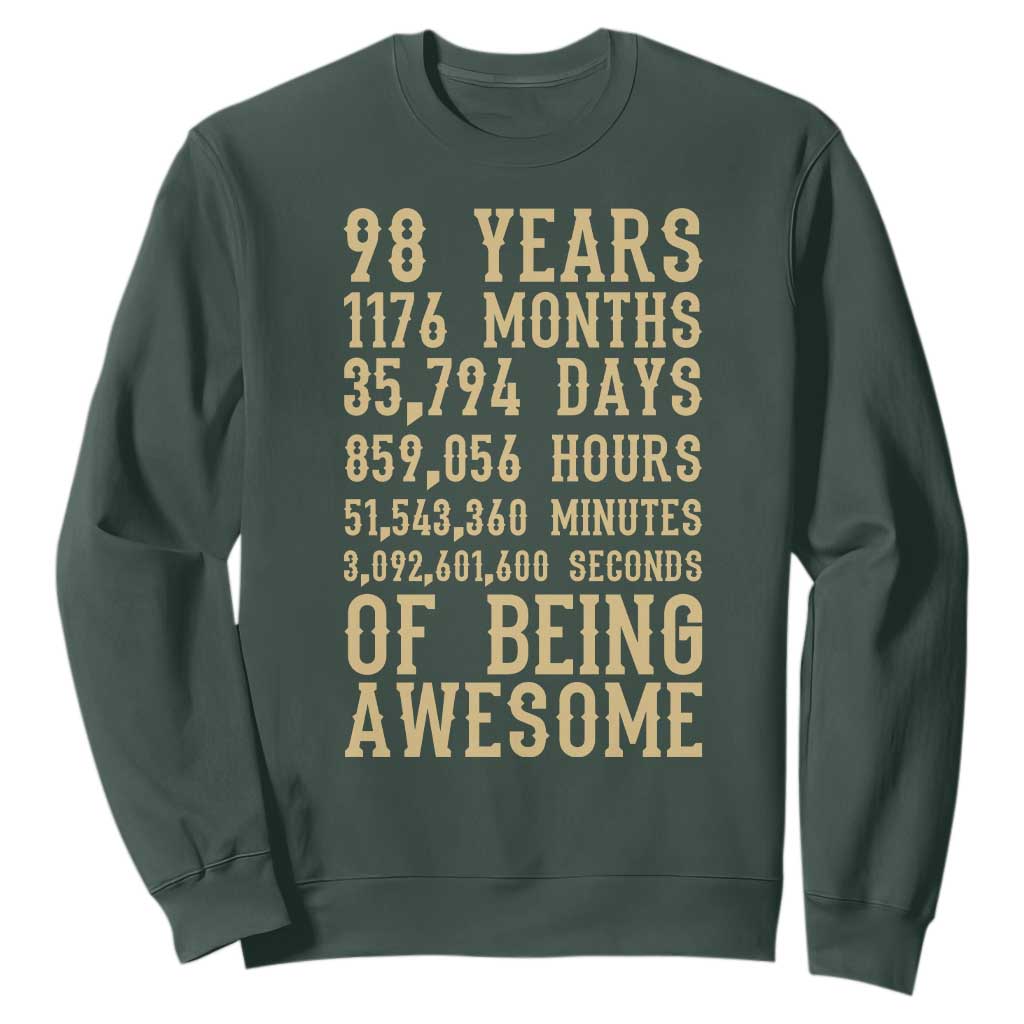 Vintage 98th Birthday Gift Sweatshirt 98 Years Of Being Awesome TS12 Dark Forest Green Print Your Wear