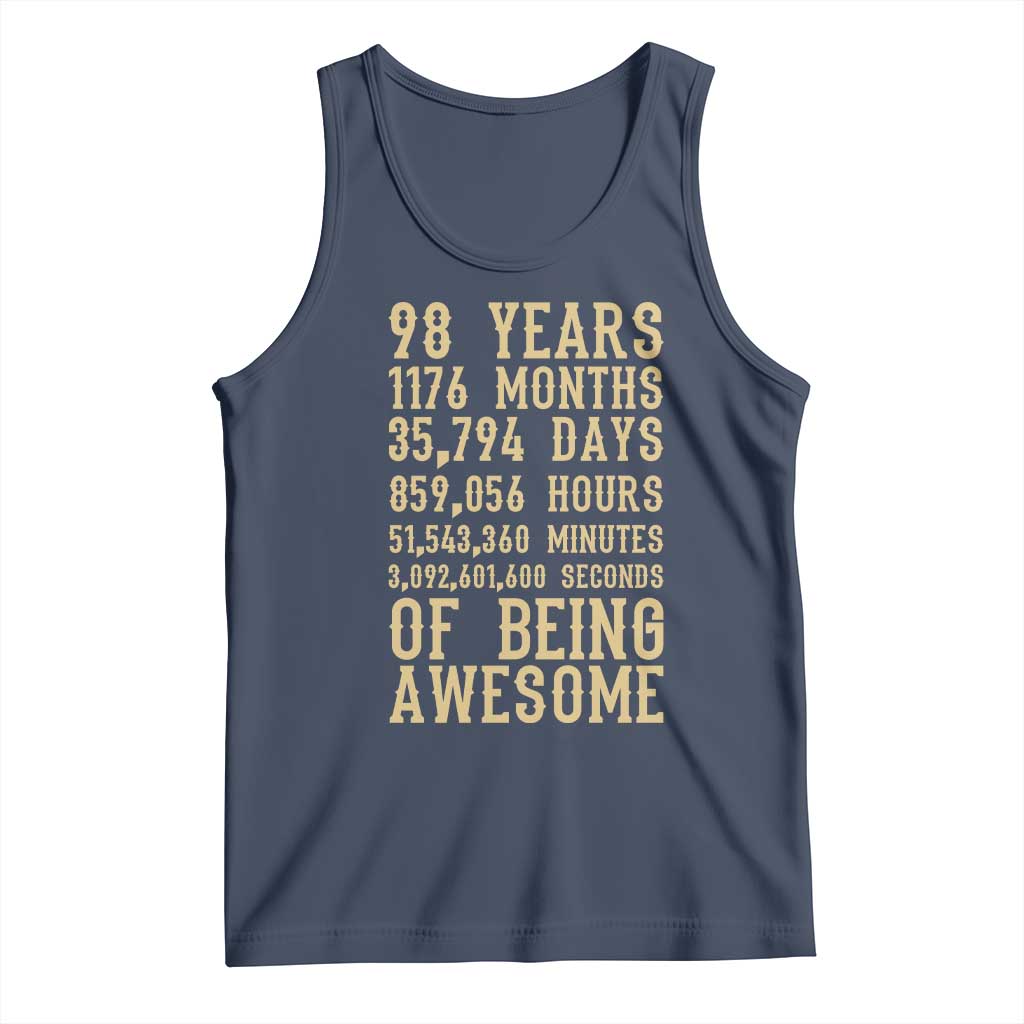 Vintage 98th Birthday Gift Tank Top 98 Years Of Being Awesome TS12 Navy Print Your Wear