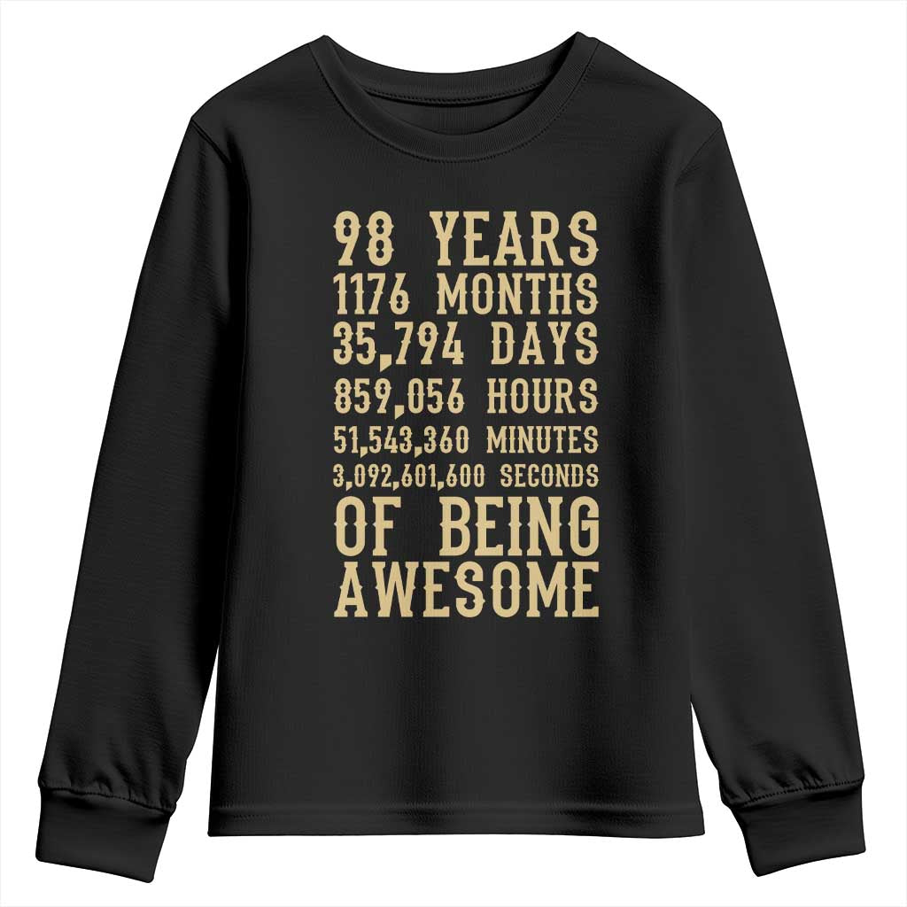 Vintage 98th Birthday Gift Youth Sweatshirt 98 Years Of Being Awesome TS12 Black Print Your Wear