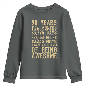 Vintage 98th Birthday Gift Youth Sweatshirt 98 Years Of Being Awesome TS12 Dark Heather Print Your Wear