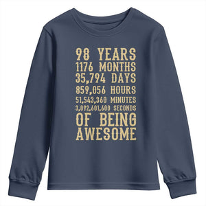 Vintage 98th Birthday Gift Youth Sweatshirt 98 Years Of Being Awesome TS12 Navy Print Your Wear