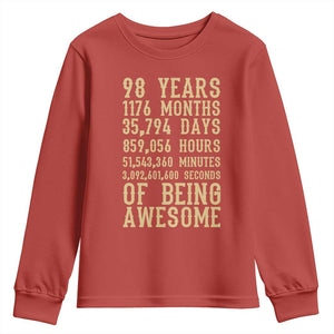 Vintage 98th Birthday Gift Youth Sweatshirt 98 Years Of Being Awesome TS12 Red Print Your Wear