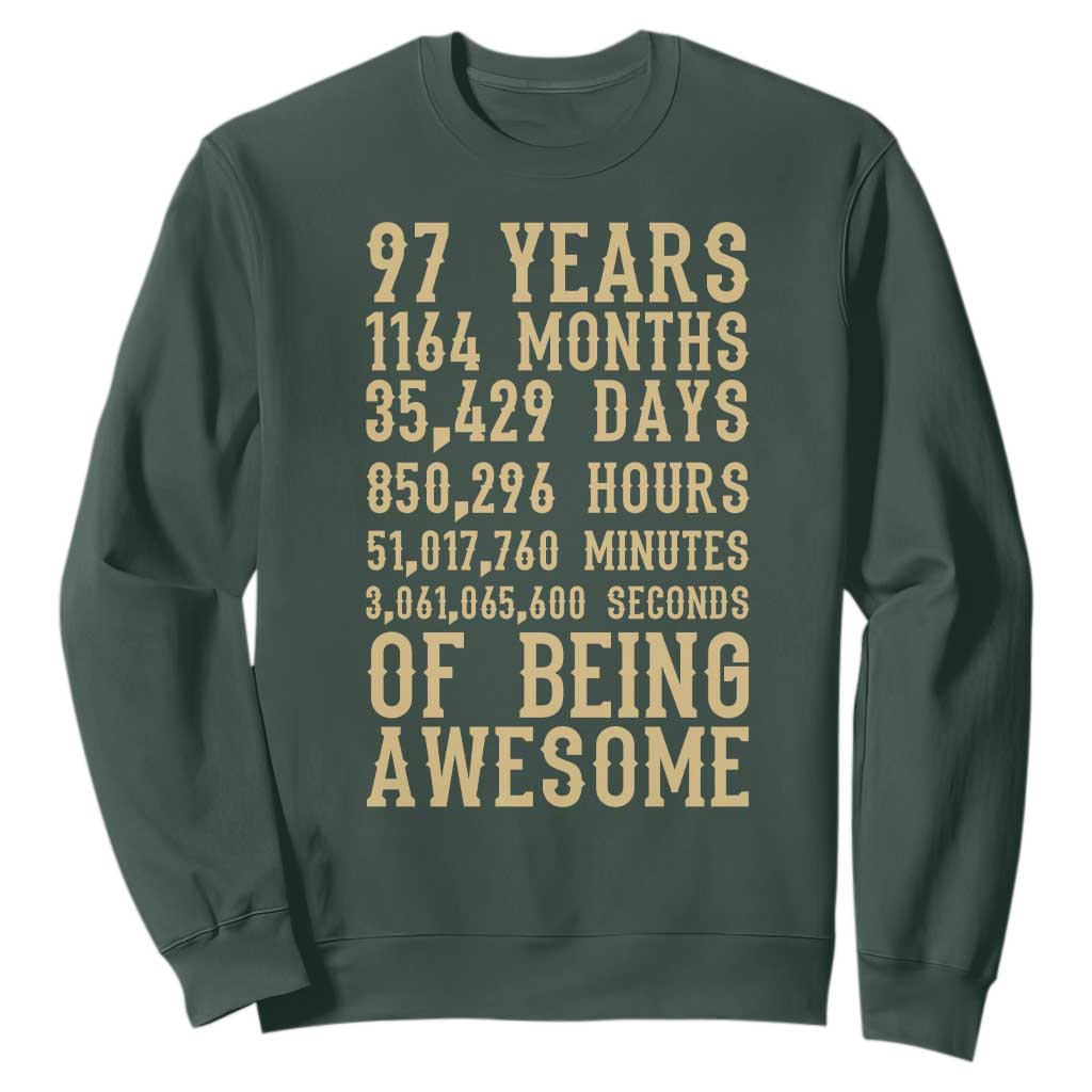 Vintage 97th Birthday Gift Sweatshirt 97 Years Of Being Awesome TS12 Dark Forest Green Print Your Wear