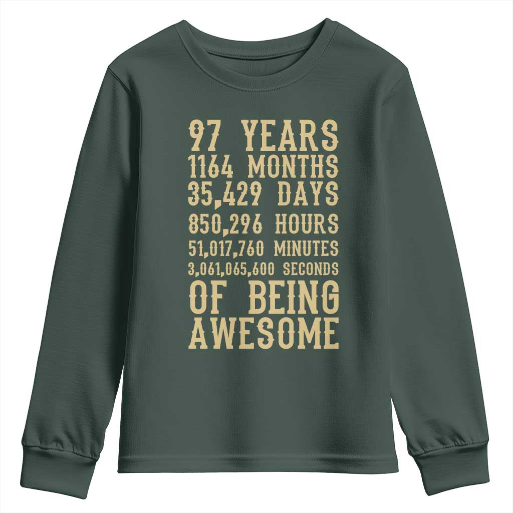 Vintage 97th Birthday Gift Youth Sweatshirt 97 Years Of Being Awesome TS12 Dark Forest Green Print Your Wear