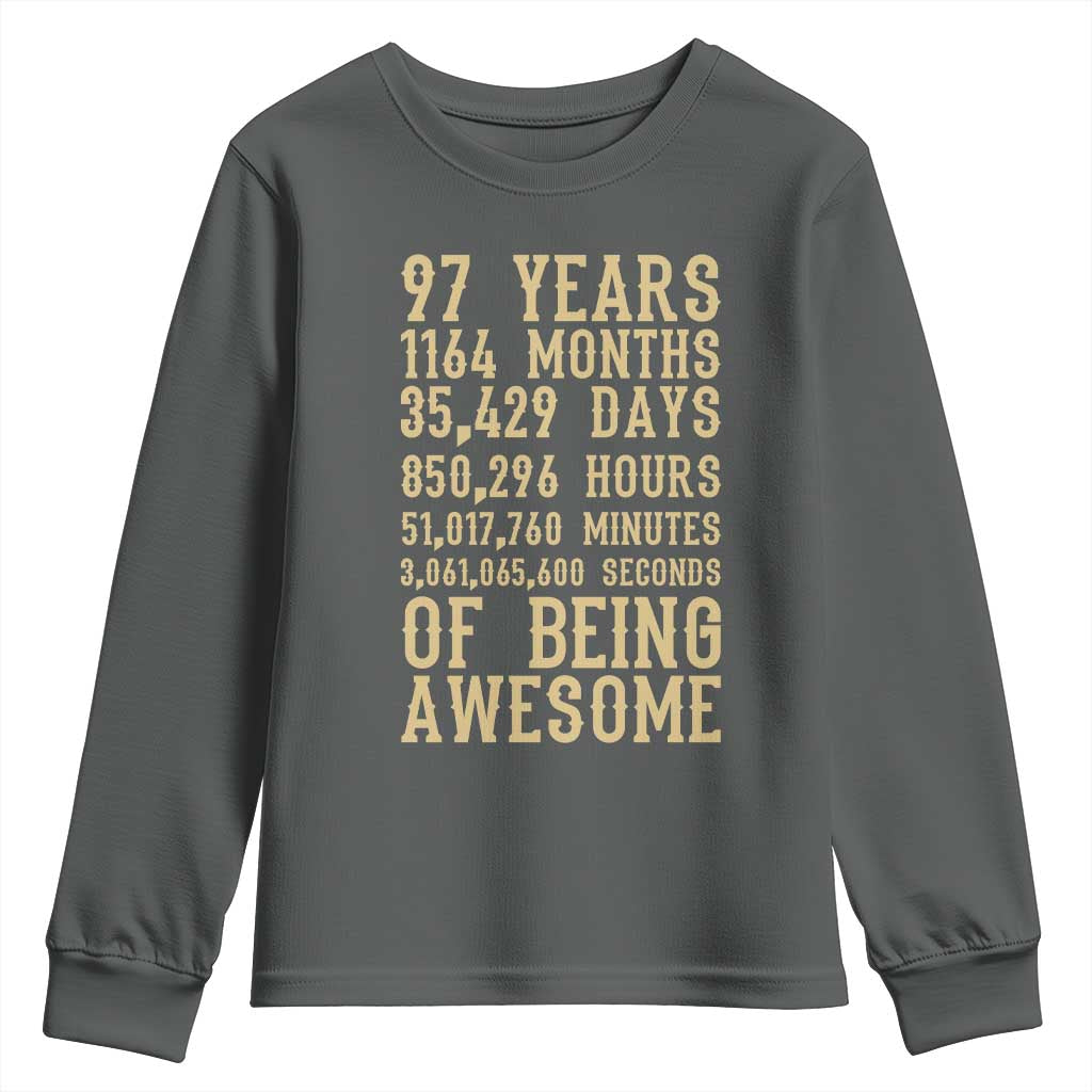 Vintage 97th Birthday Gift Youth Sweatshirt 97 Years Of Being Awesome TS12 Dark Heather Print Your Wear