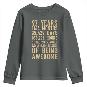 Vintage 97th Birthday Gift Youth Sweatshirt 97 Years Of Being Awesome TS12 Dark Heather Print Your Wear