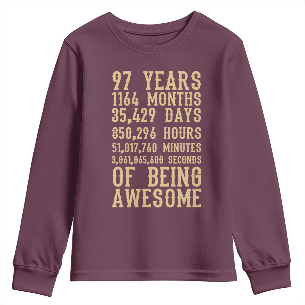 Vintage 97th Birthday Gift Youth Sweatshirt 97 Years Of Being Awesome TS12 Maroon Print Your Wear