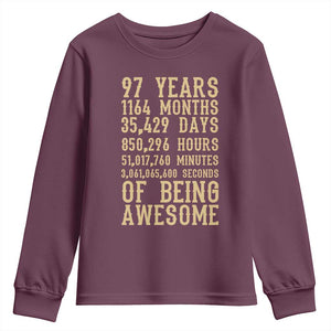 Vintage 97th Birthday Gift Youth Sweatshirt 97 Years Of Being Awesome TS12 Maroon Print Your Wear