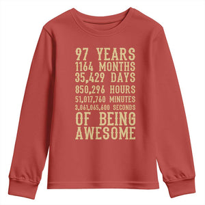 Vintage 97th Birthday Gift Youth Sweatshirt 97 Years Of Being Awesome TS12 Red Print Your Wear