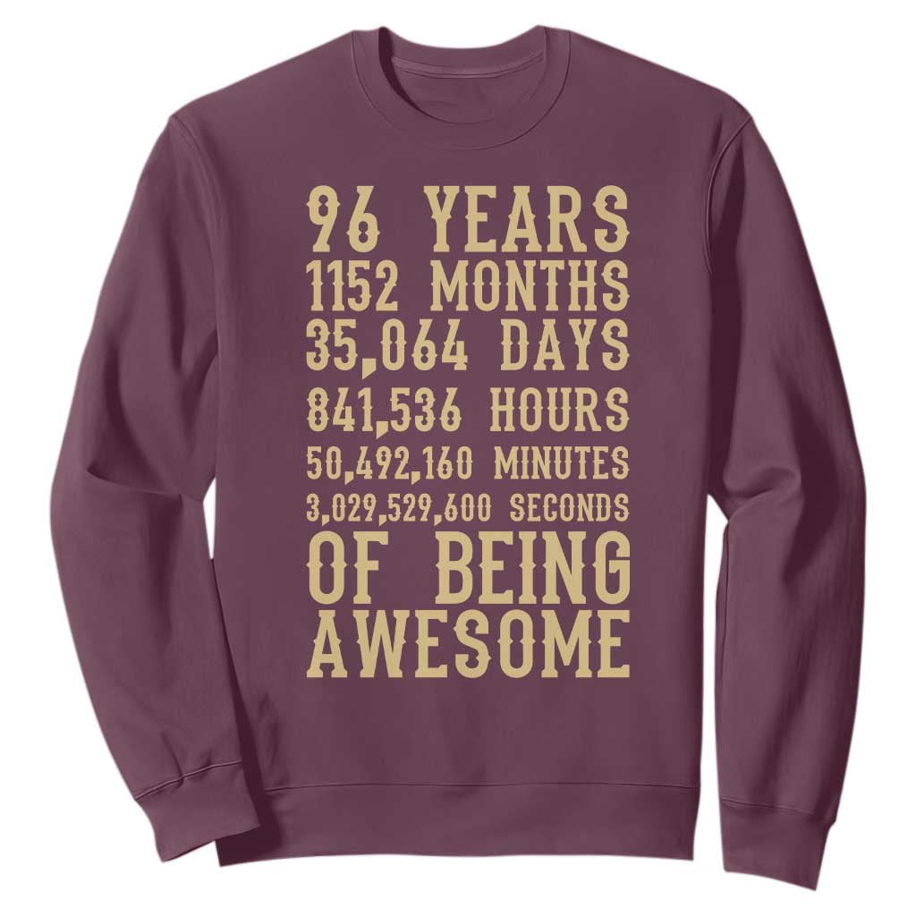 Vintage 96th Birthday Gift Sweatshirt 96 Years Of Being Awesome TS12 Maroon Print Your Wear