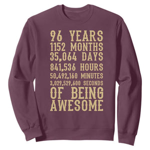 Vintage 96th Birthday Gift Sweatshirt 96 Years Of Being Awesome TS12 Maroon Print Your Wear