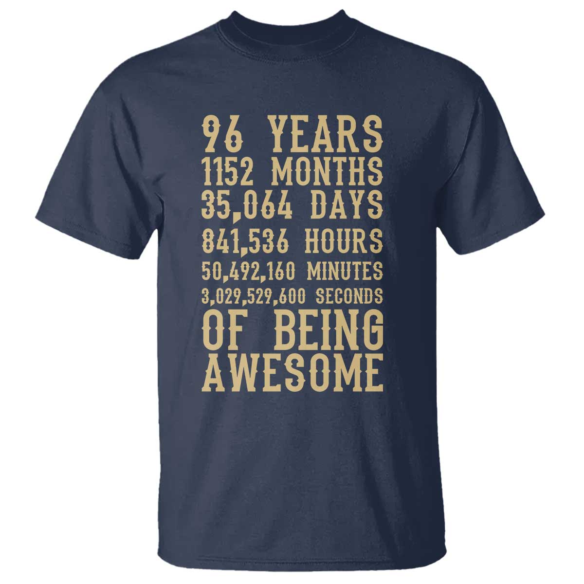 Vintage 96th Birthday Gift T Shirt 96 Years Of Being Awesome TS12 Navy Print Your Wear