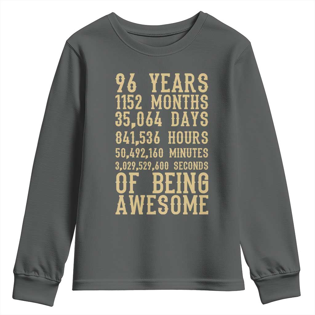 Vintage 96th Birthday Gift Youth Sweatshirt 96 Years Of Being Awesome TS12 Dark Heather Print Your Wear