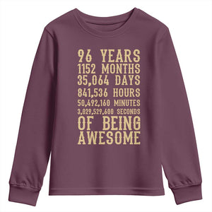 Vintage 96th Birthday Gift Youth Sweatshirt 96 Years Of Being Awesome TS12 Maroon Print Your Wear