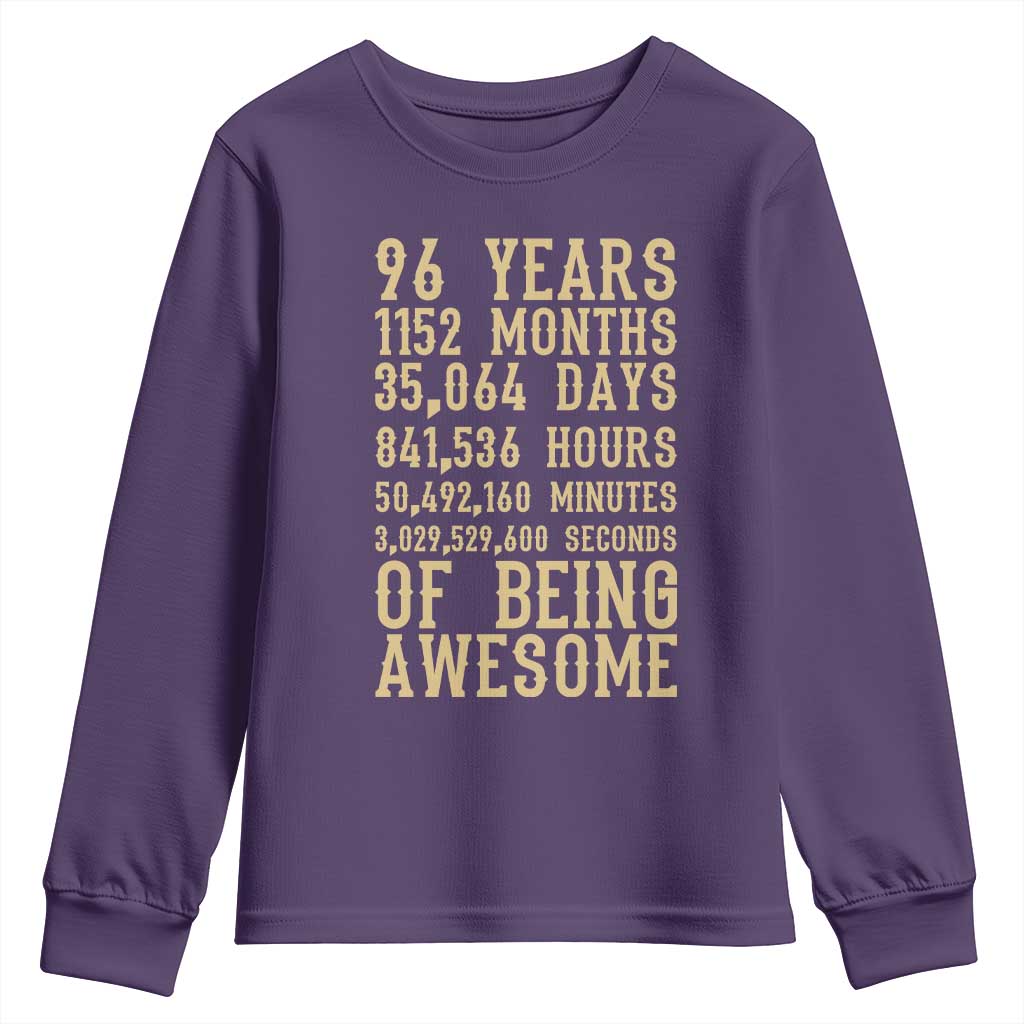 Vintage 96th Birthday Gift Youth Sweatshirt 96 Years Of Being Awesome TS12 Purple Print Your Wear