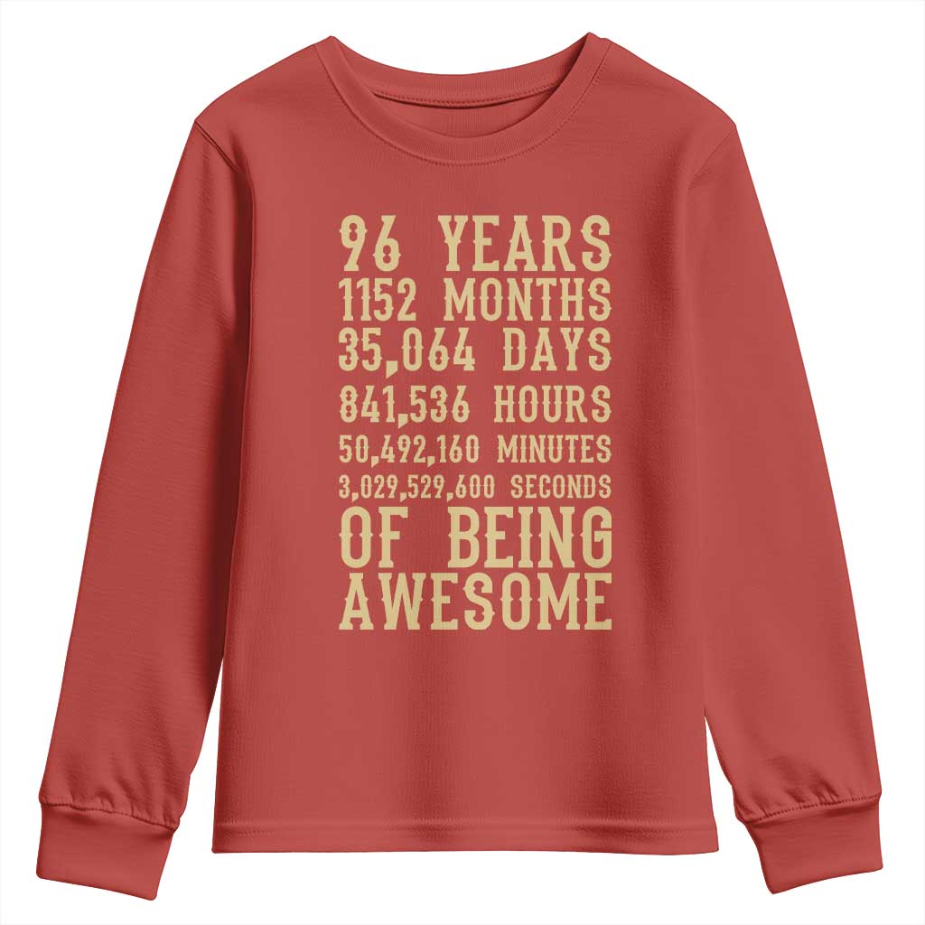 Vintage 96th Birthday Gift Youth Sweatshirt 96 Years Of Being Awesome TS12 Red Print Your Wear
