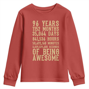 Vintage 96th Birthday Gift Youth Sweatshirt 96 Years Of Being Awesome TS12 Red Print Your Wear
