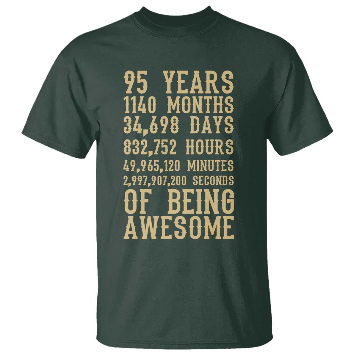 Vintage 95th Birthday Gift T Shirt 95 Years Of Being Awesome TS12 Dark Forest Green Print Your Wear