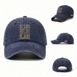 Vintage 95th Birthday Gift Washed Cotton Baseball Cap 95 Years Of Being Awesome TS12 Washed Cap Universal Fit Navy Print Your Wear