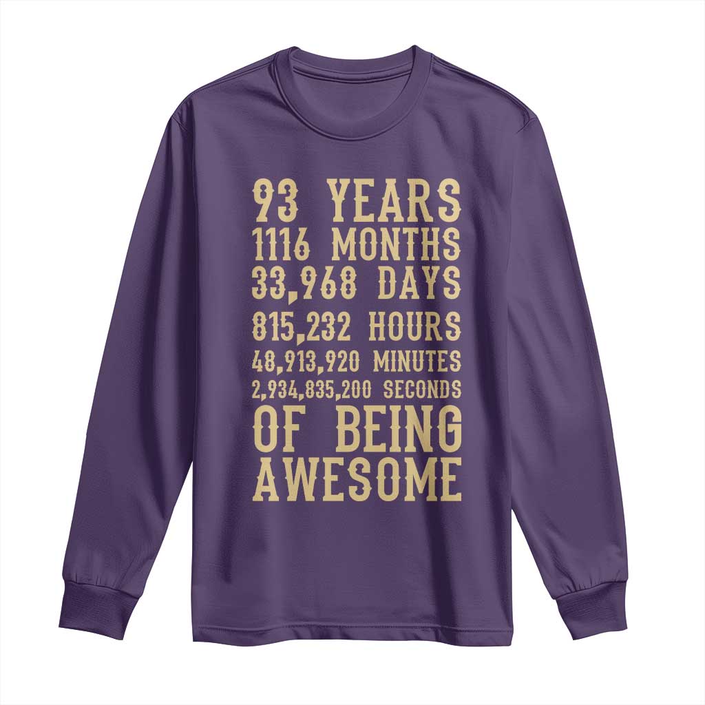 Vintage 93rd Birthday Gift Long Sleeve Shirt 93 Years Of Being Awesome TS12 Purple Print Your Wear
