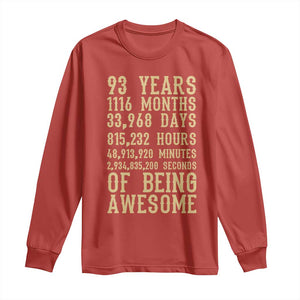 Vintage 93rd Birthday Gift Long Sleeve Shirt 93 Years Of Being Awesome TS12 Red Print Your Wear