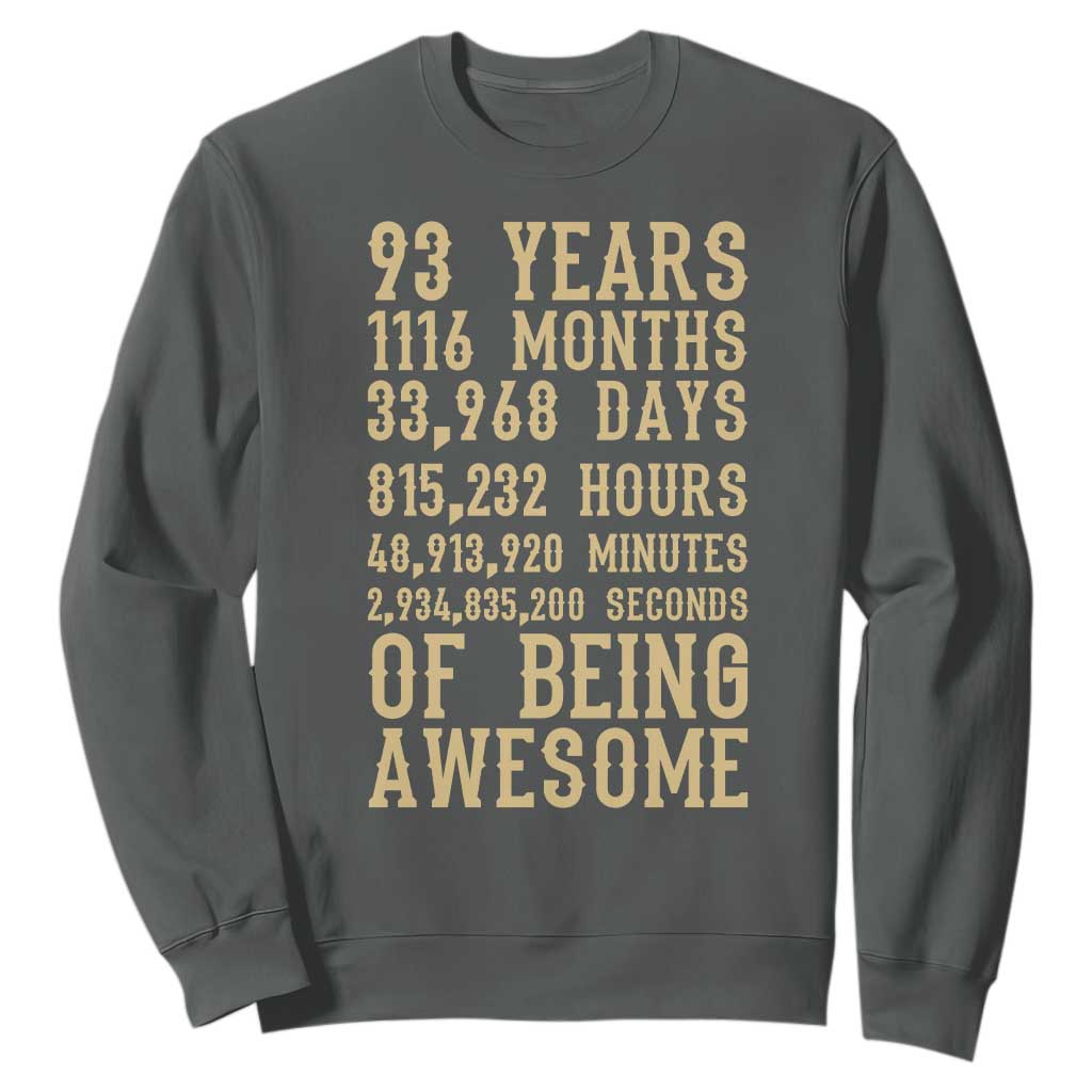 Vintage 93rd Birthday Gift Sweatshirt 93 Years Of Being Awesome TS12 Dark Heather Print Your Wear