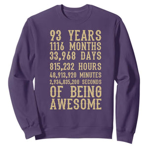 Vintage 93rd Birthday Gift Sweatshirt 93 Years Of Being Awesome TS12 Purple Print Your Wear