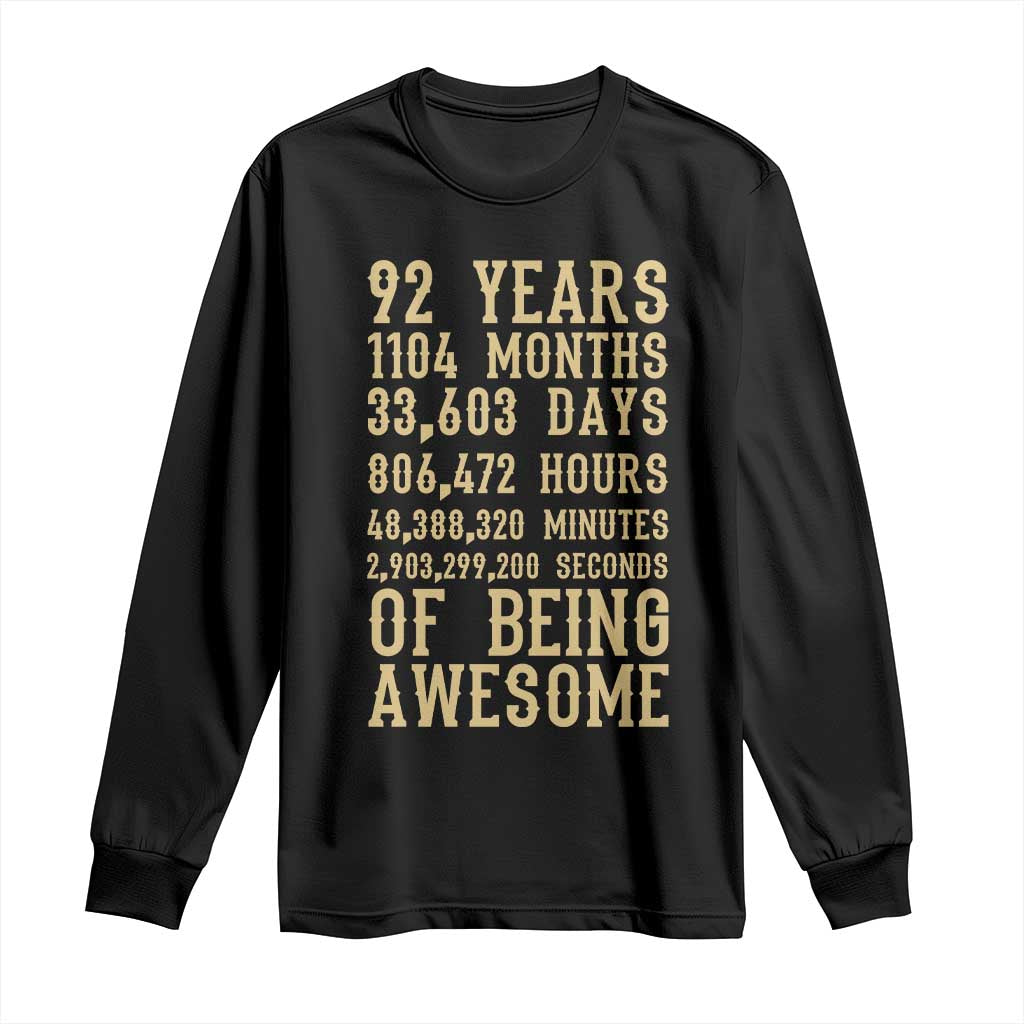 Vintage 92nd Birthday Gift Long Sleeve Shirt 92 Years Of Being Awesome TS12 Black Print Your Wear