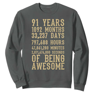Vintage 91st Birthday Gift Sweatshirt 91 Years Of Being Awesome TS12 Dark Heather Print Your Wear