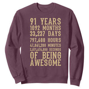 Vintage 91st Birthday Gift Sweatshirt 91 Years Of Being Awesome TS12 Maroon Print Your Wear